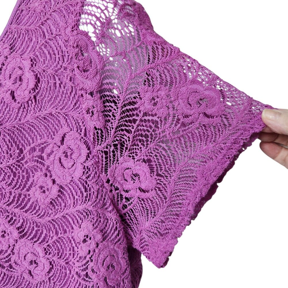 Leo & Nicole Magenta Rose Lace Blouse XXL Whimsigoth Cotton Blend Romantic Goth - Picture 4 of 8